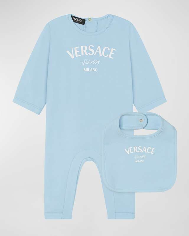Boy's Logo-Print Coverall W/ Bib Set, Size Newbor